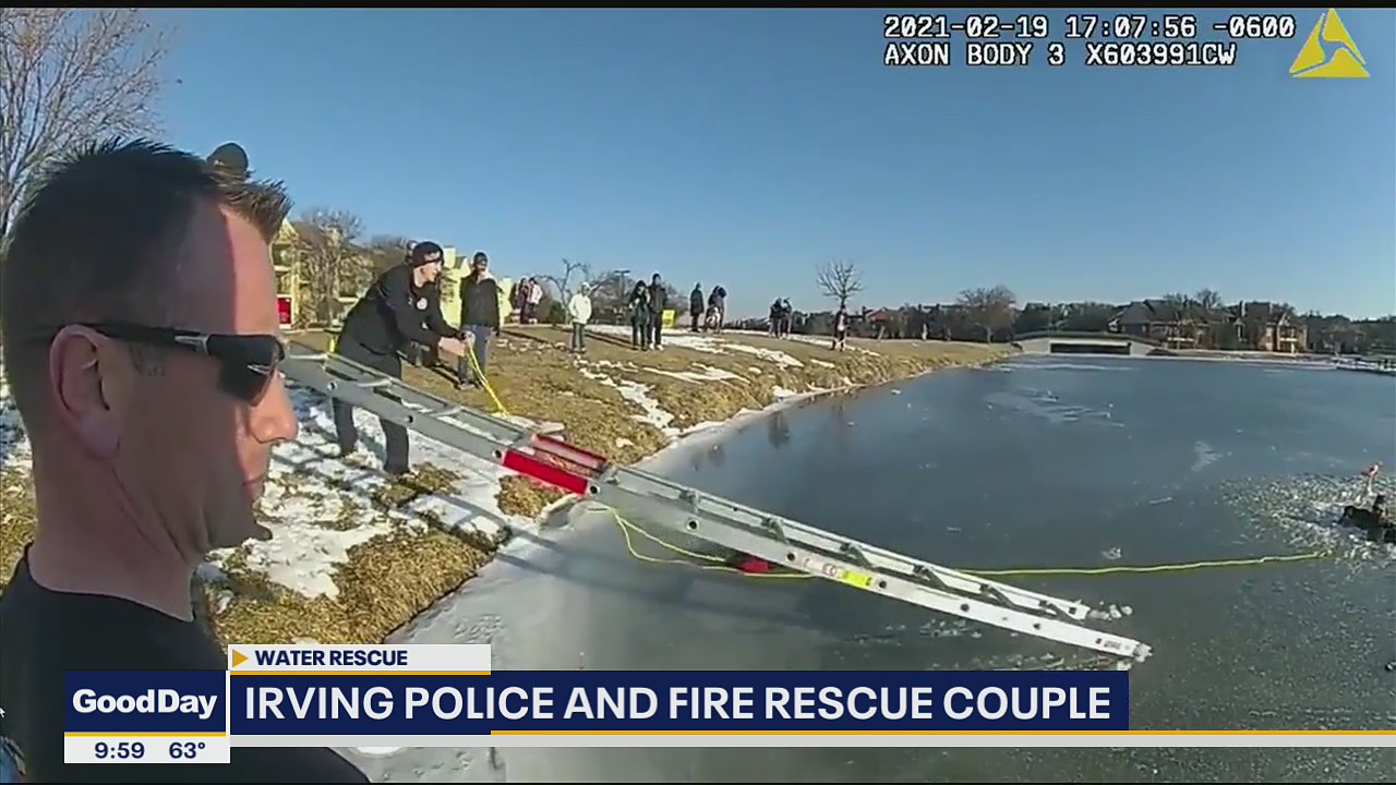 Irving police and fire rescue couple from icy pond