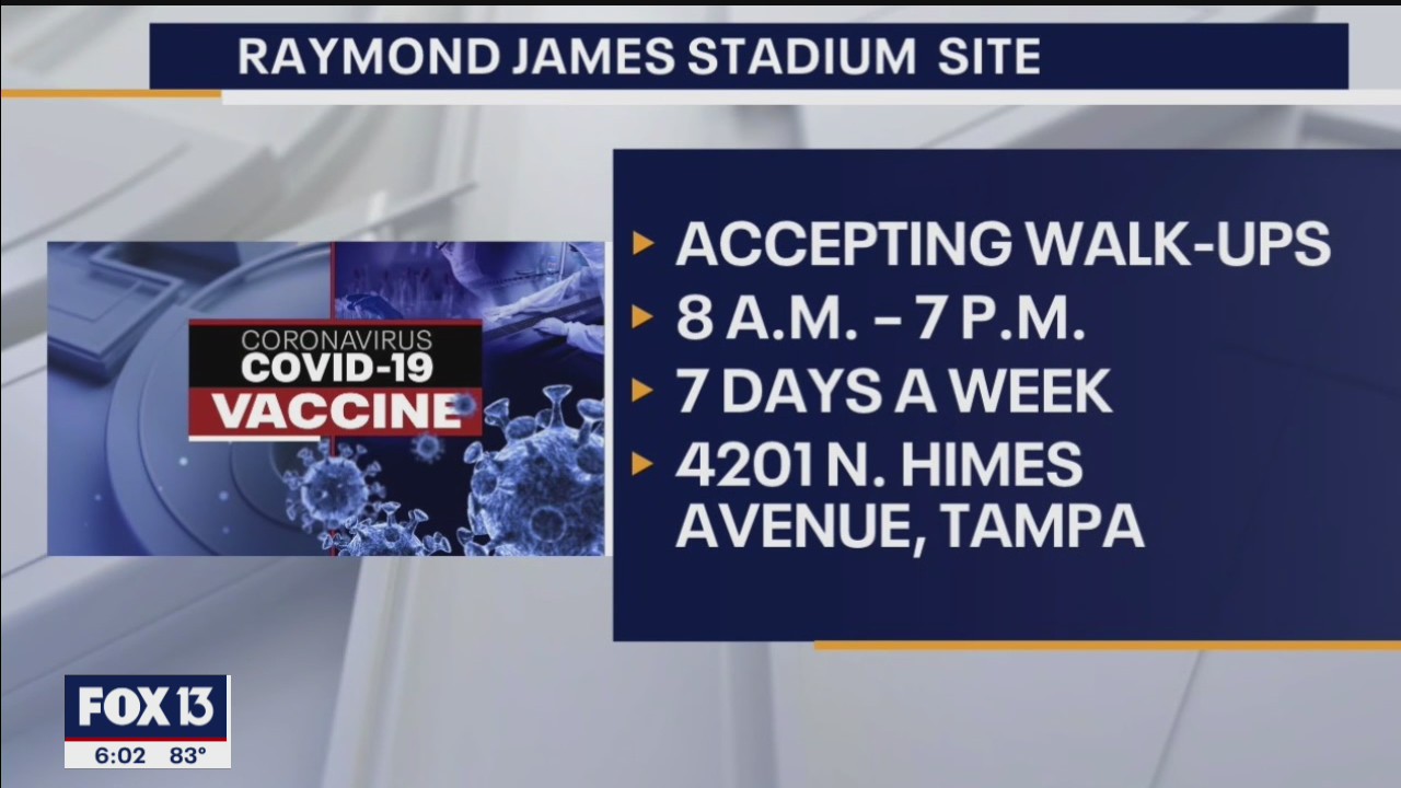 No appointment needed for COVID-19 vaccine at Raymond James Stadium