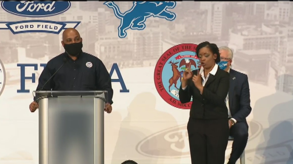 Michigan officials officially unveil Ford Field mass vaccine clinic