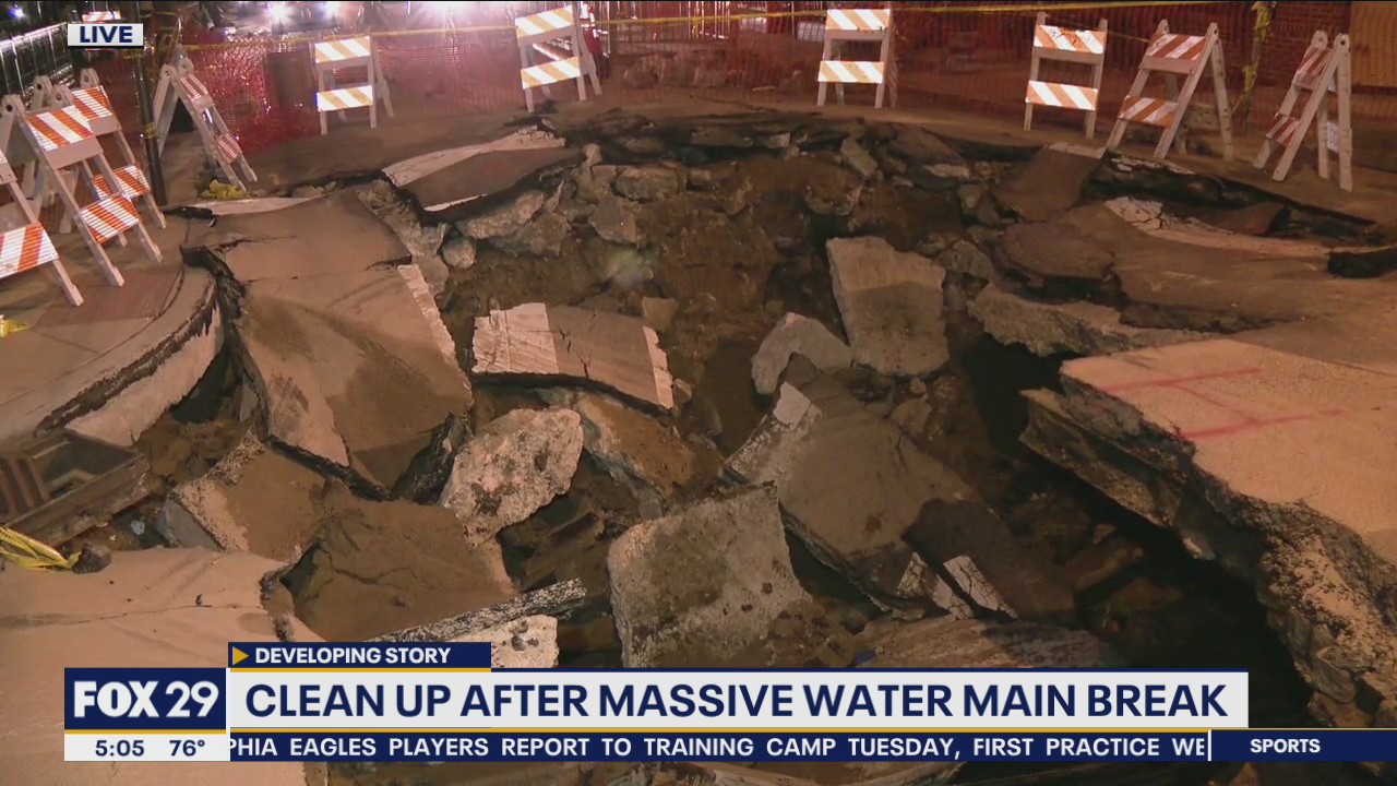 Clean up after massive water main break