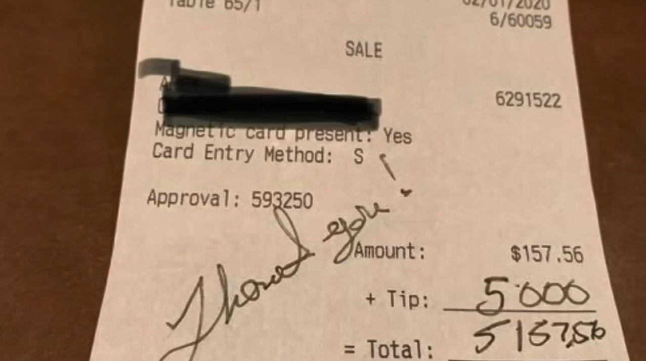 Customer leaves $5,000 tip for his waitress