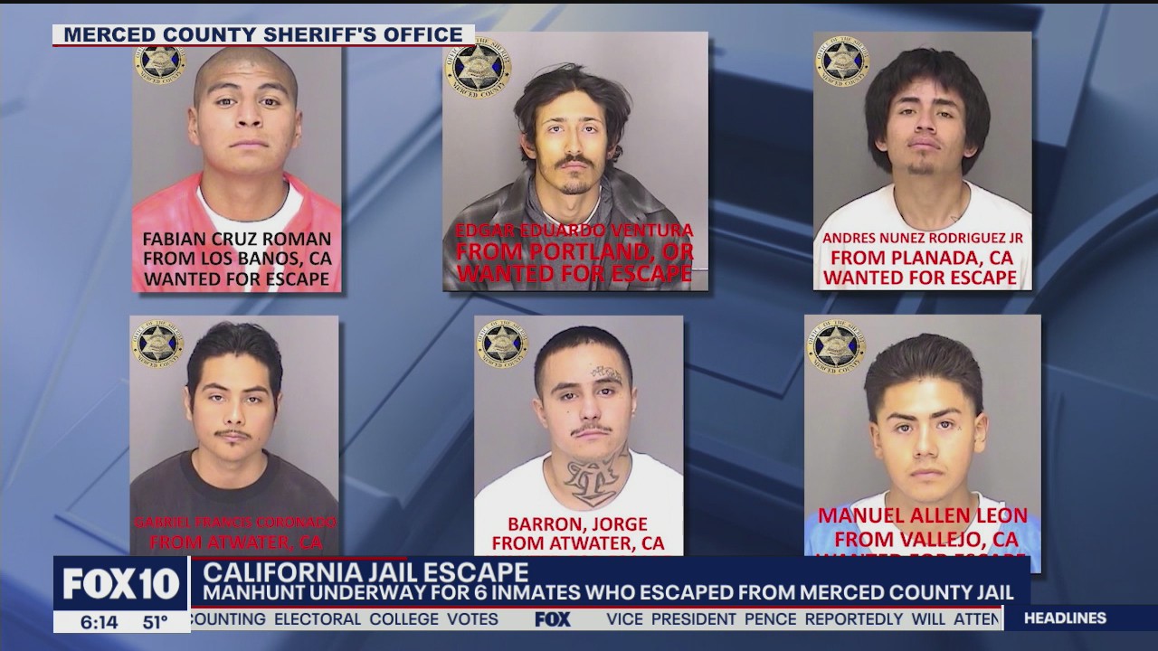 Manhunt underway for 6 inmates who escaped from Merced County Jail