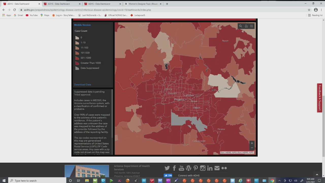 Latest coronavirus numbers in Arizona - 3/31/21