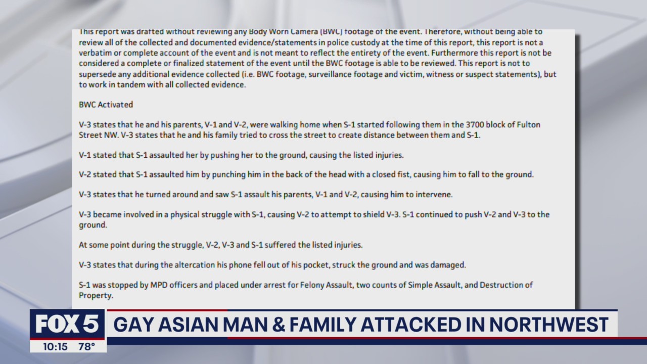 Gay Asian man, parents attacked in DC