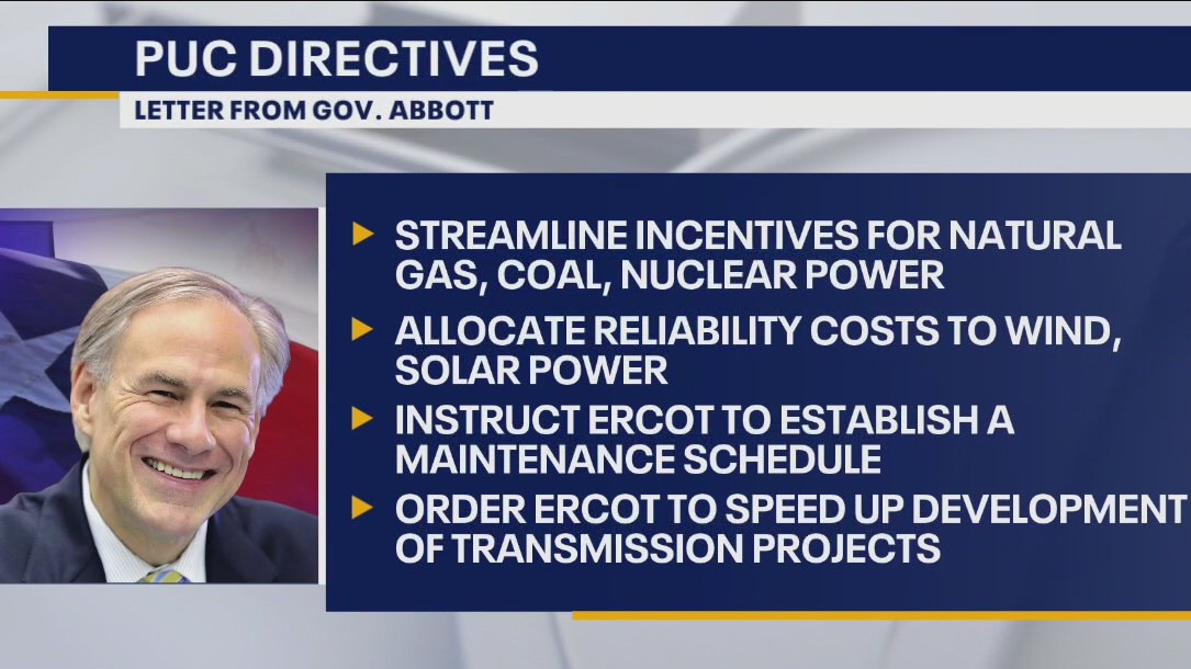 Gov. Abbott releases demands to Public Utility Commission and ERCOT