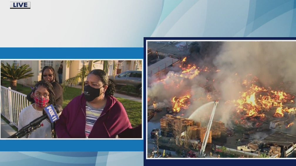 Resident describes being woken from sleep by firefighters as massive fire burns in Compton