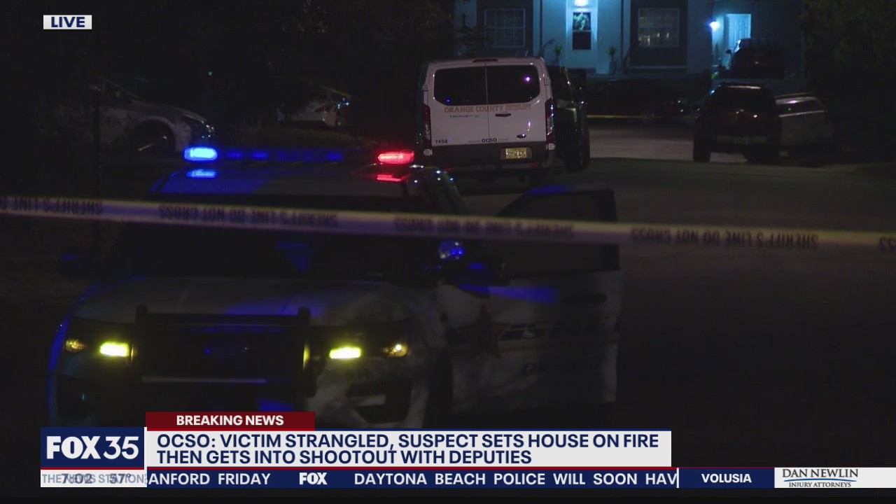 Victim strangled, suspect sets fire to home before shootout with deputies, sheriff's office says