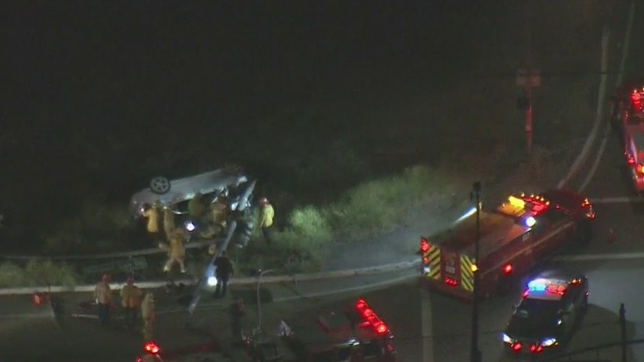 Two injured in single-vehicle fiery crash following police pursuit