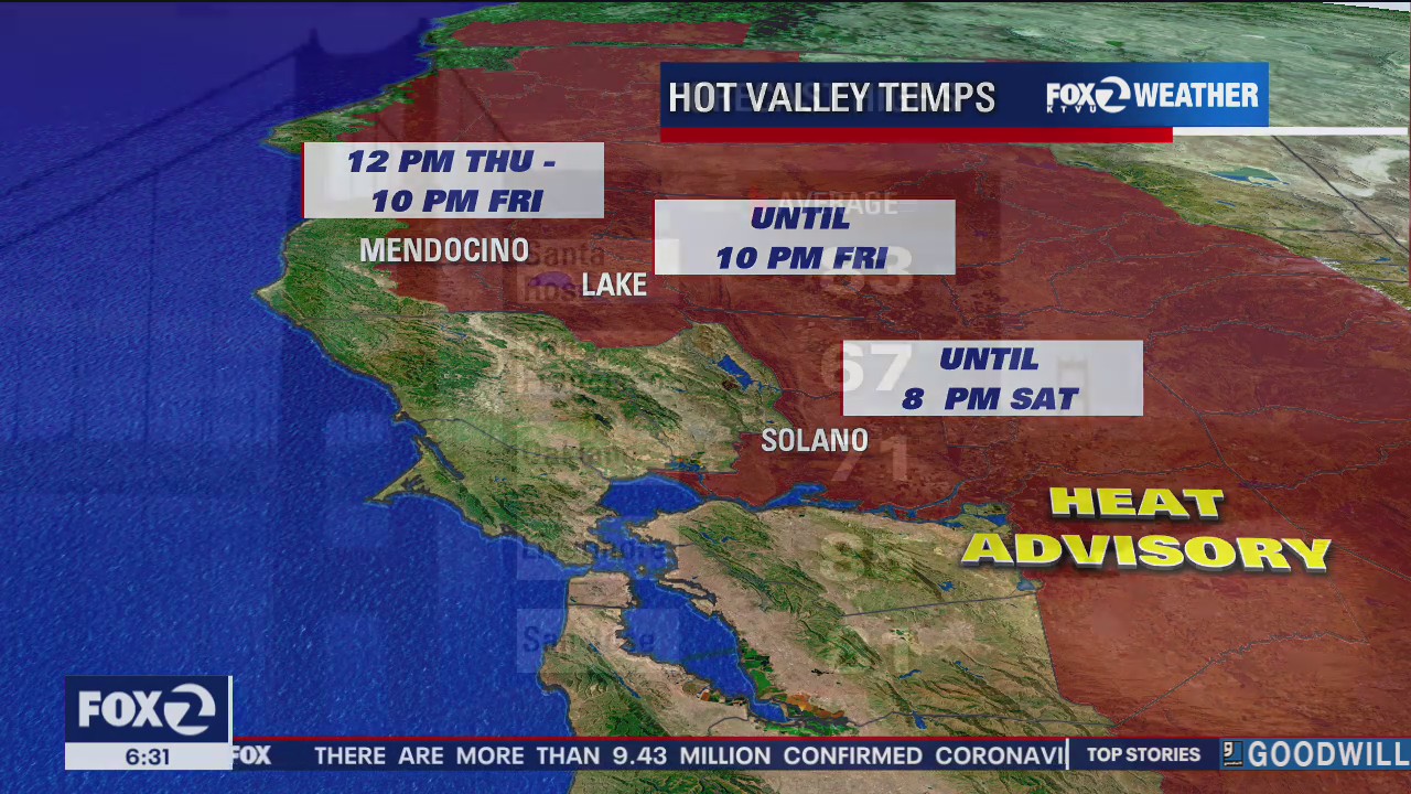 Heat advisory for inland areas