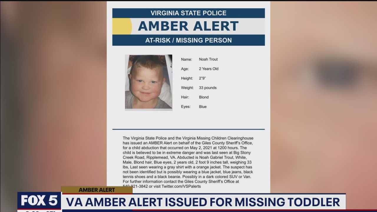 Amber Alert issued in Virginia for 2-year-old boy abducted Sunday afternoon