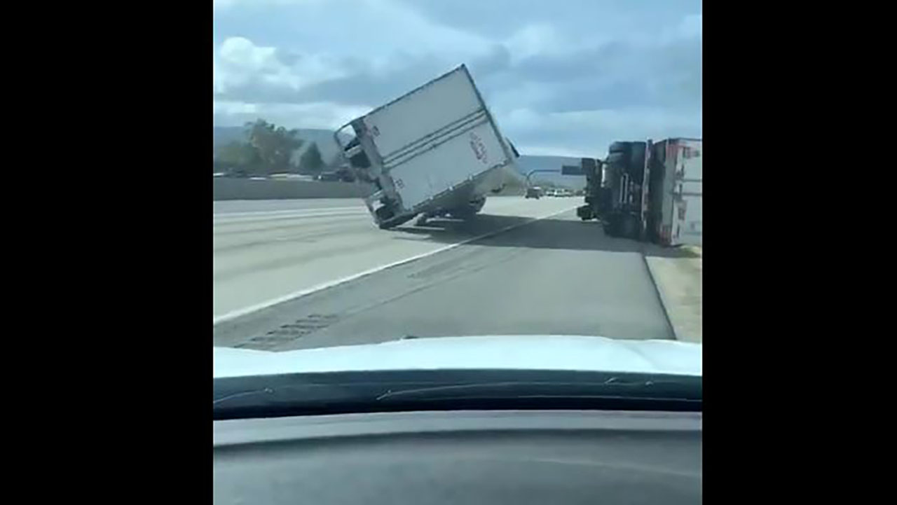 Hurricane-force winds topple semi-trucks in Utah