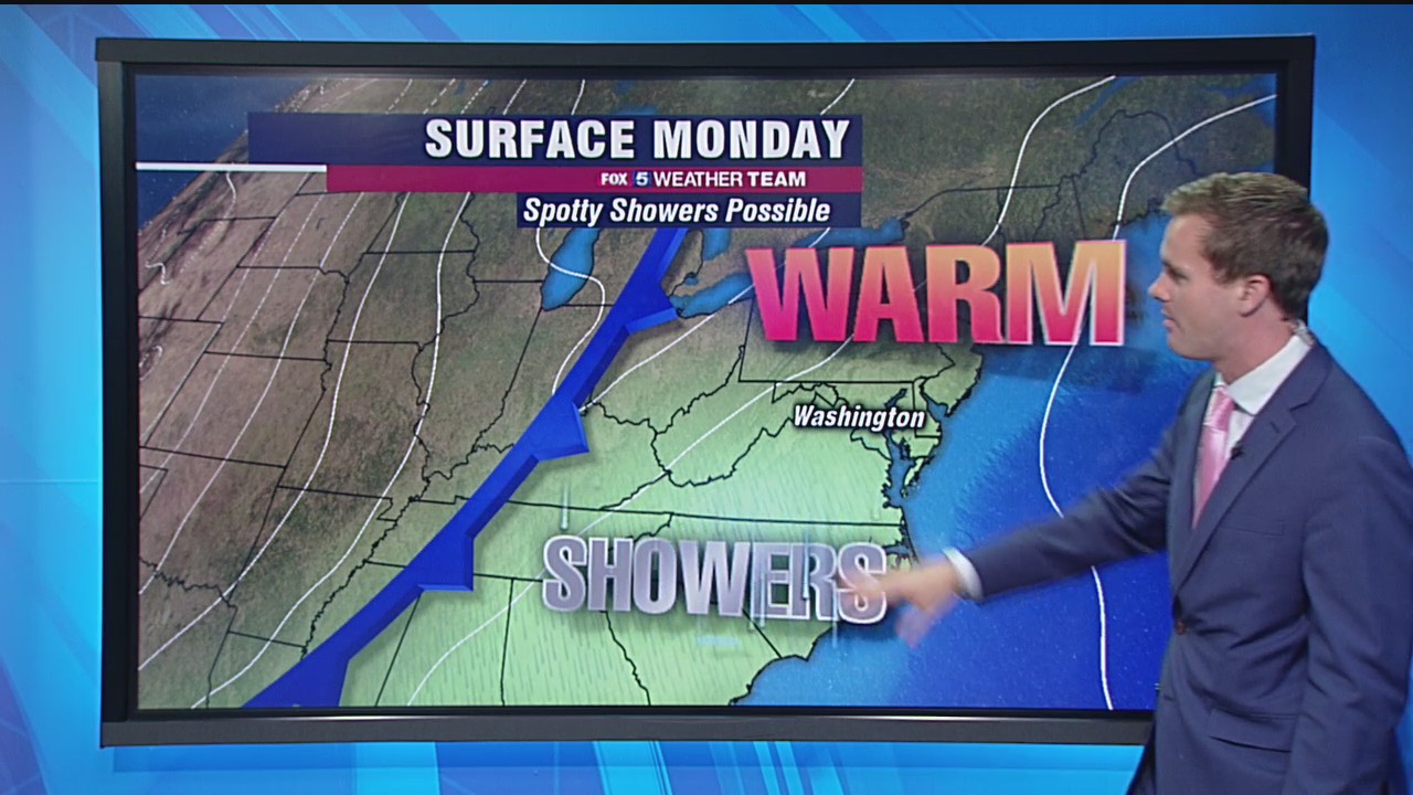 Sunny, warm Monday with some evening showers possible