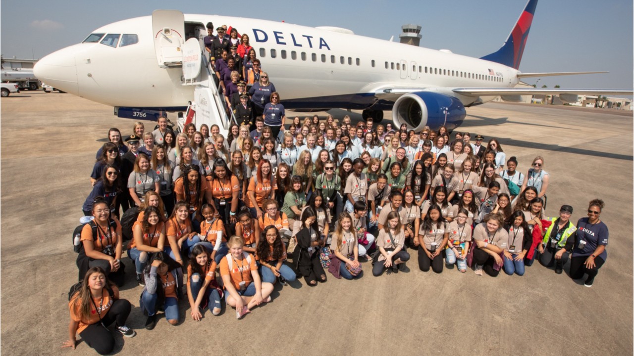 Delta flies 120 girls to NASA with all-women crew in bid to inspire female aviators