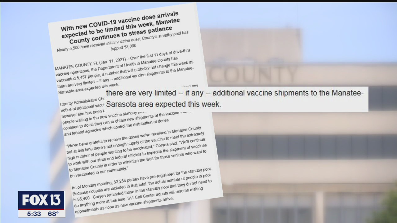 Manatee, Sarasota counties unsure of future vaccine shipments