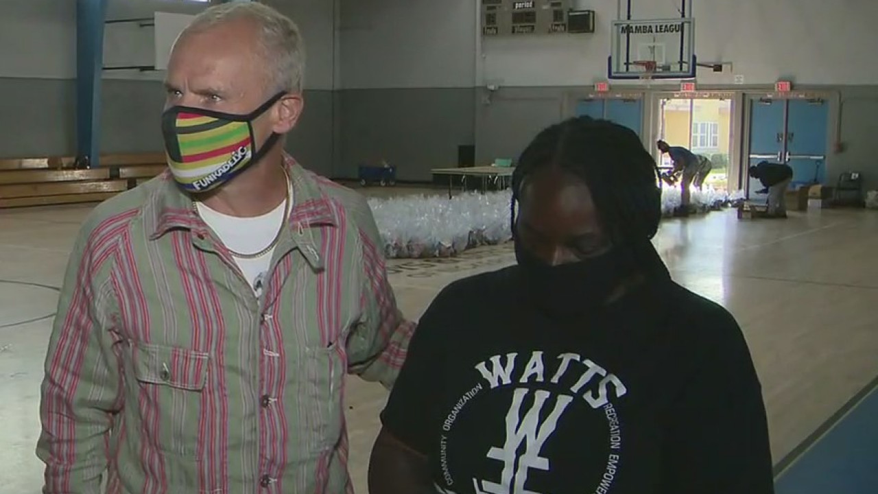 Community food giveaway in Watts