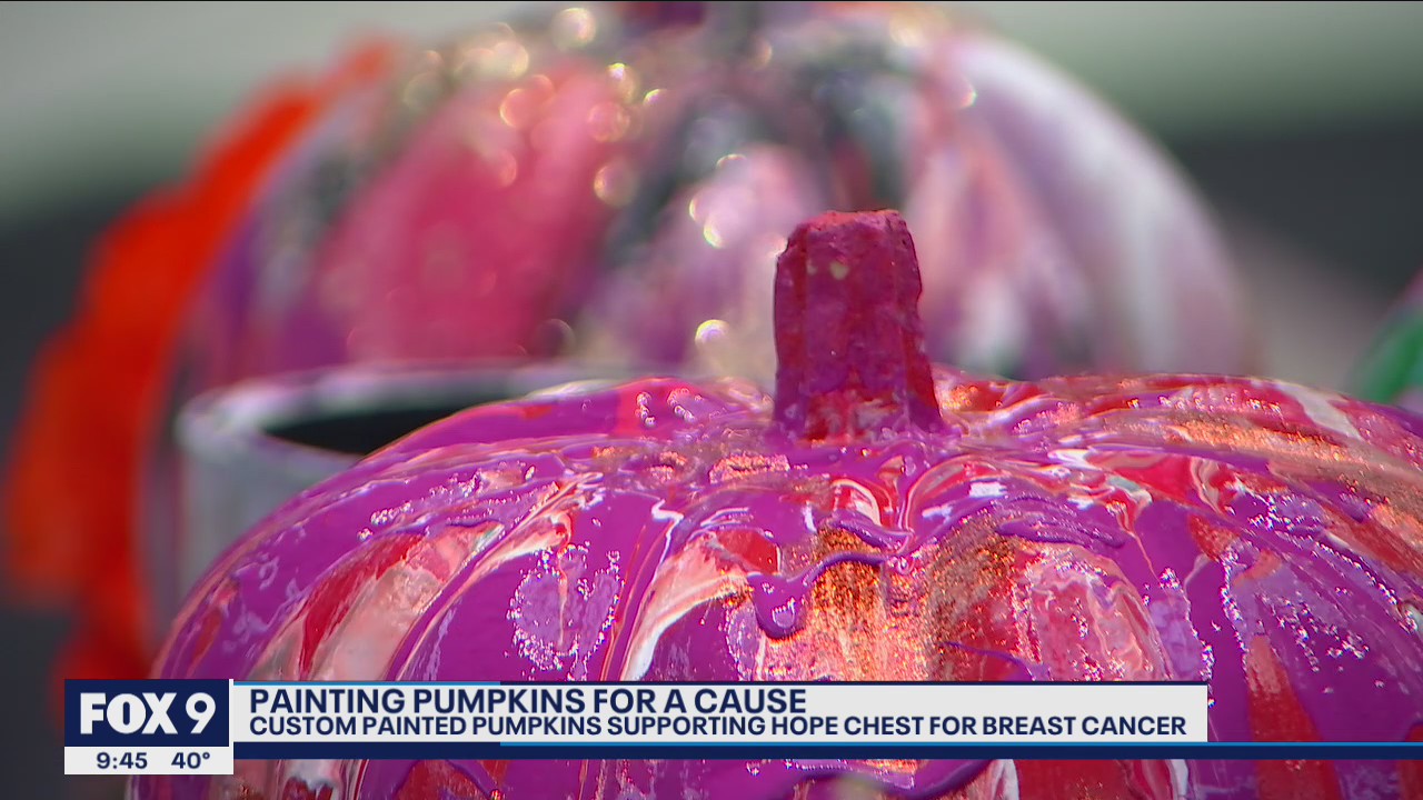 Artist paints pumpkins at Ridgedale Center to support breast cancer charity