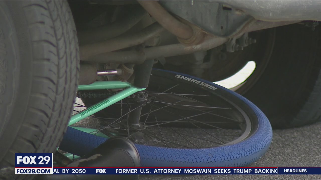 Philadelphia police investigate accident involving a pickup truck and a boy hit riding a bike