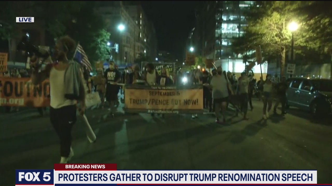 Protesters gather to disrupt President Trump renomination speech