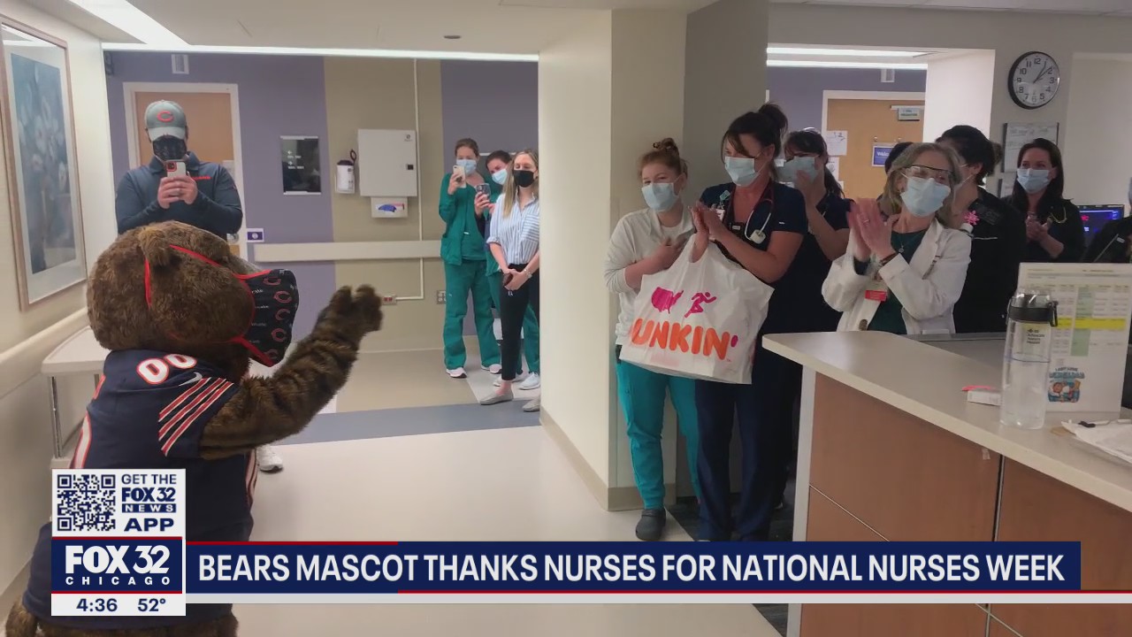 Chicago Bears mascot thanks nurses for National Nurses Week