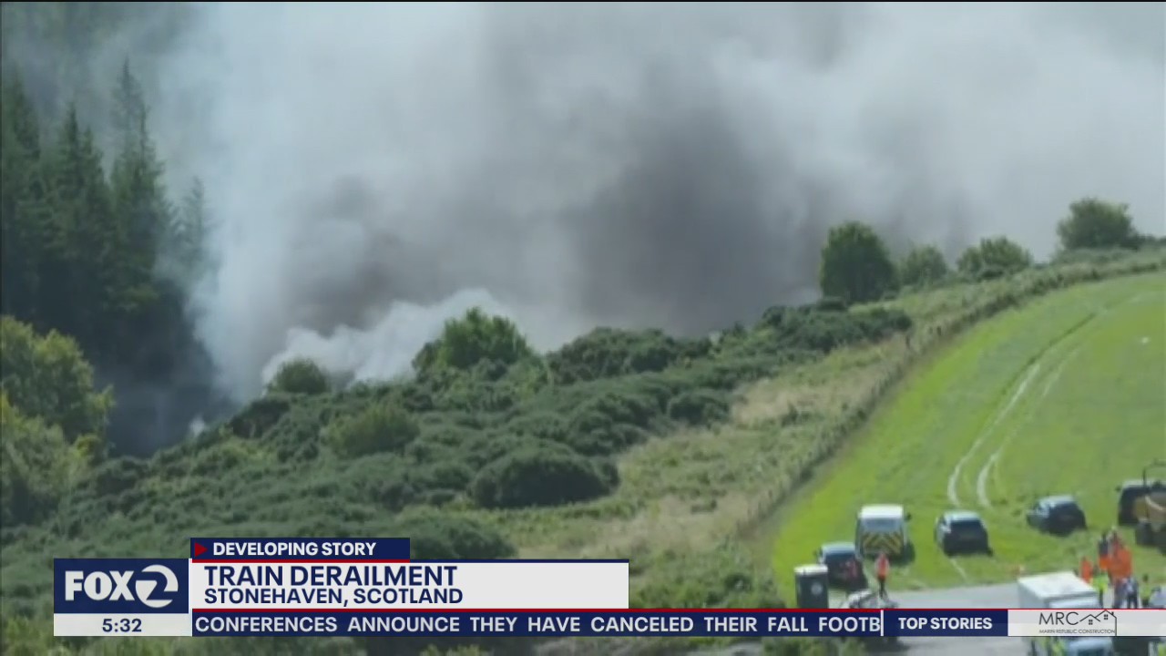 Smoke rising from train derailment in Scotland