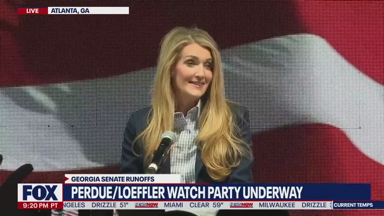 Sen Kelly Loeffler speaks at runoff watch party