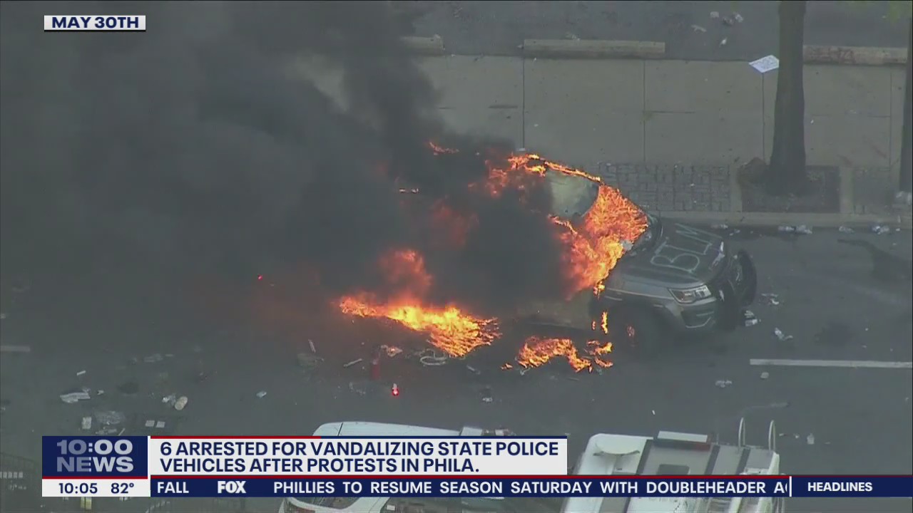 6 arrested for vandalizing state police cars during Philadelphia protests