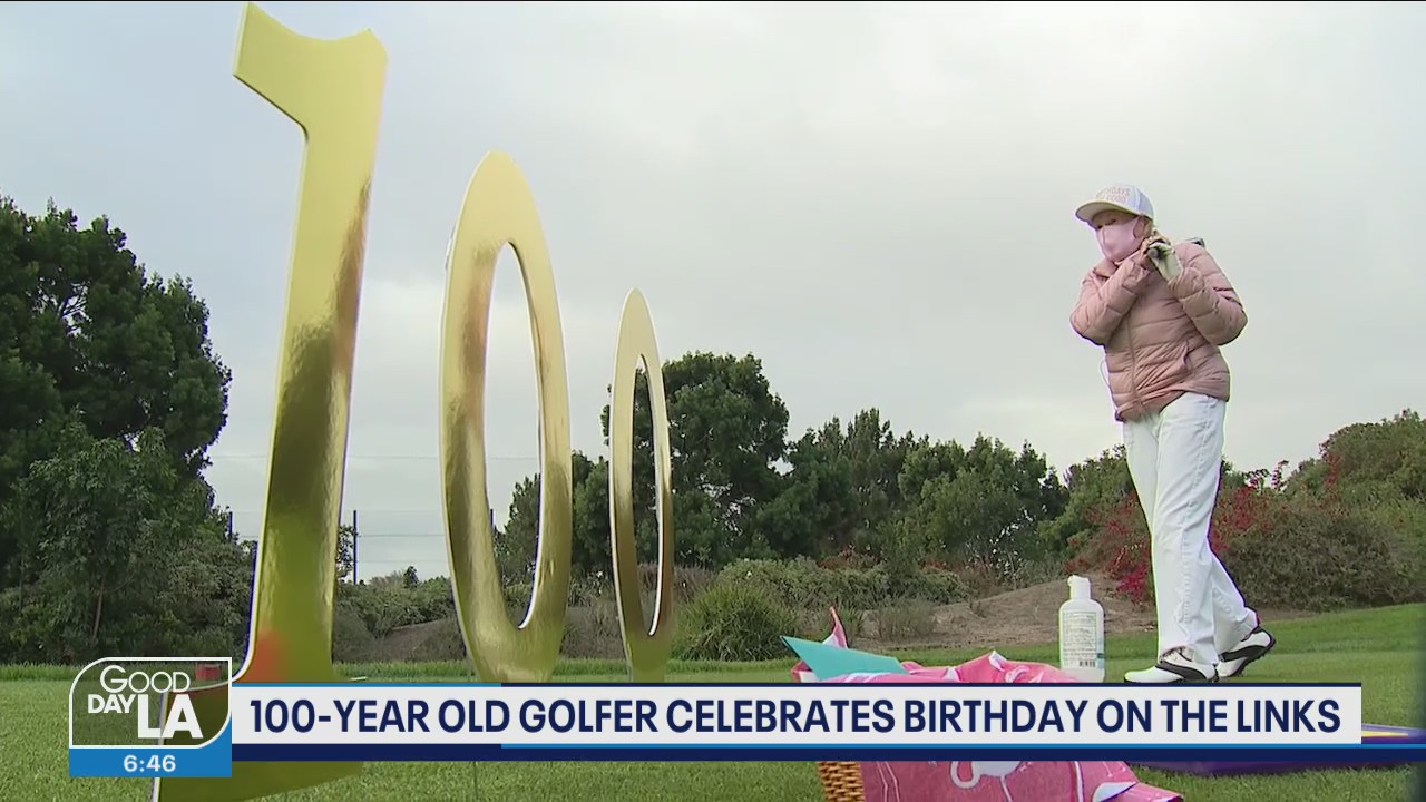 100 year old golfer celebrates her birthday on the green
