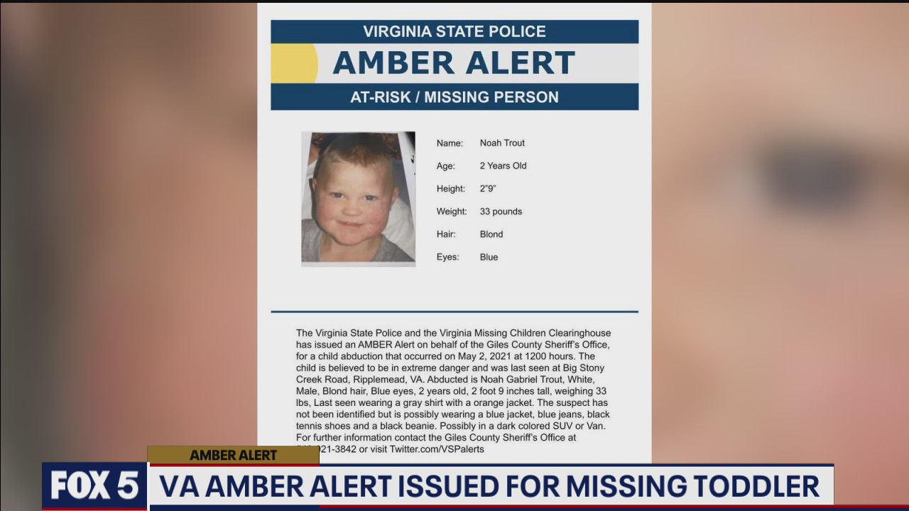 Amber Alert issued in Virginia for 2-year-old boy abducted Sunday afternoon