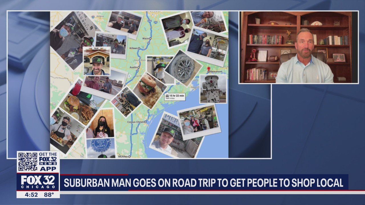 Suburban man goes on road trip to encourage people to shop local