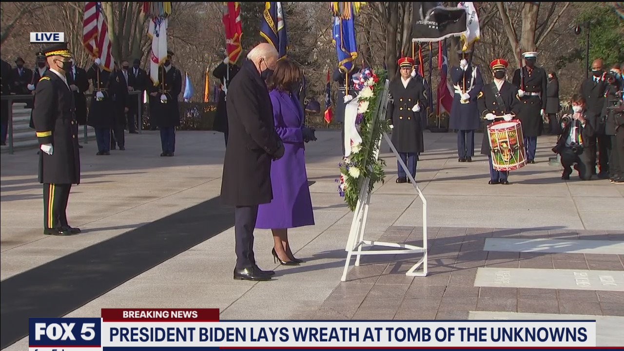 President Biden, Vice President Harris lay wreath at Tomb of the Unknown Soldier at Arlington National Cemetery