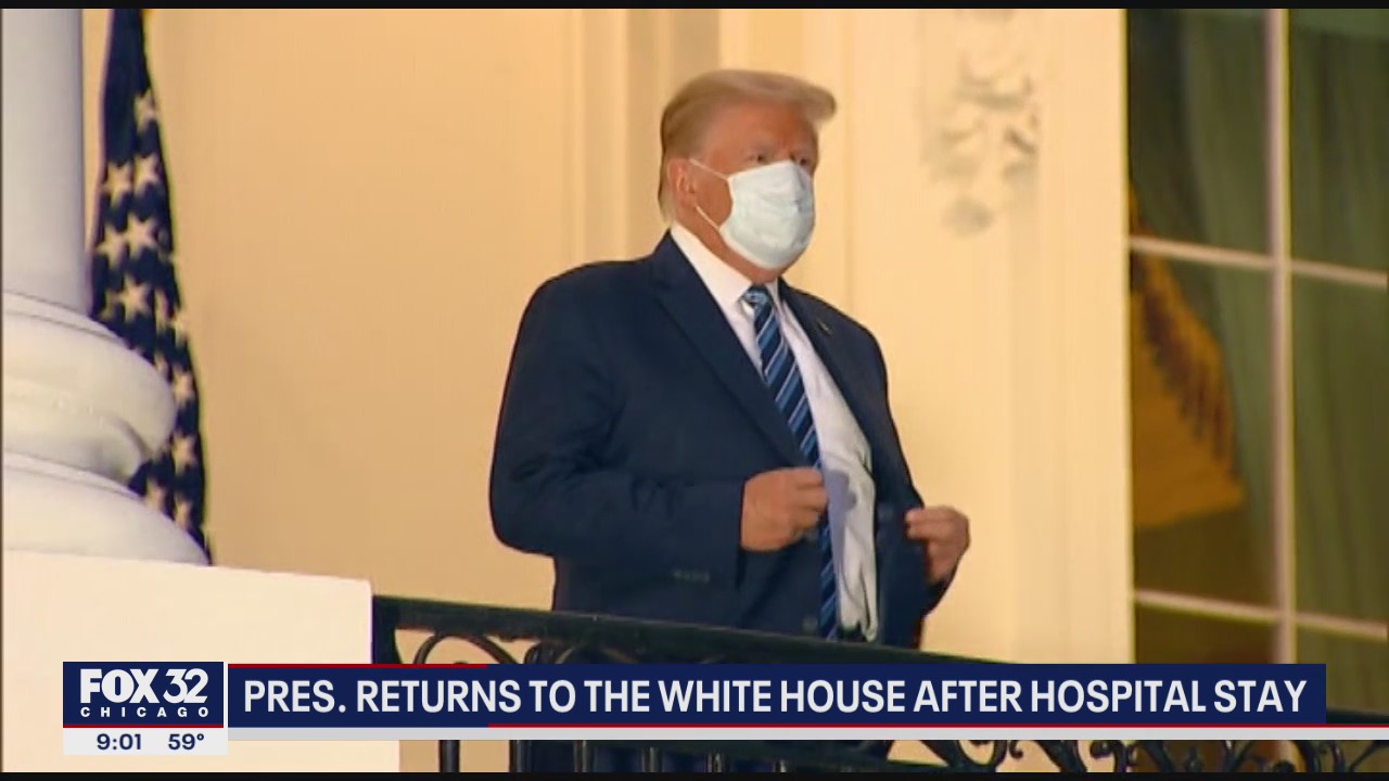 Trump, still infectious, takes mask off upon returning to White House