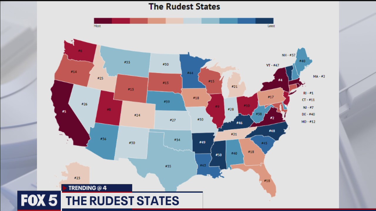 Virginia ranked number 3 rudest state