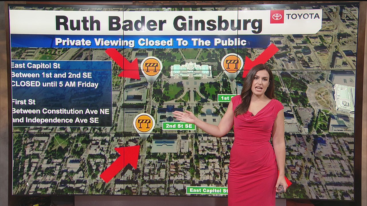 Traffic closures near the US Capitol during services for Supreme Court Justice Ginsburg