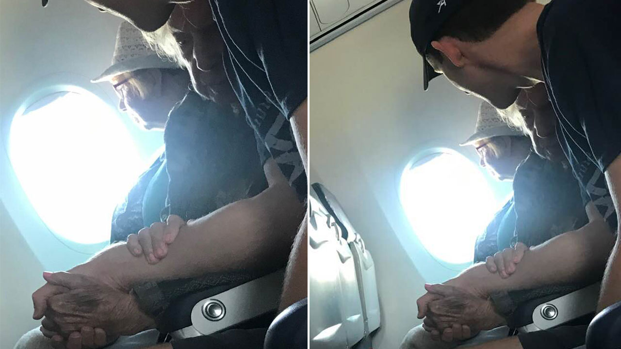 Kind stranger comforts 96-year-old woman on her first flight in 15 years