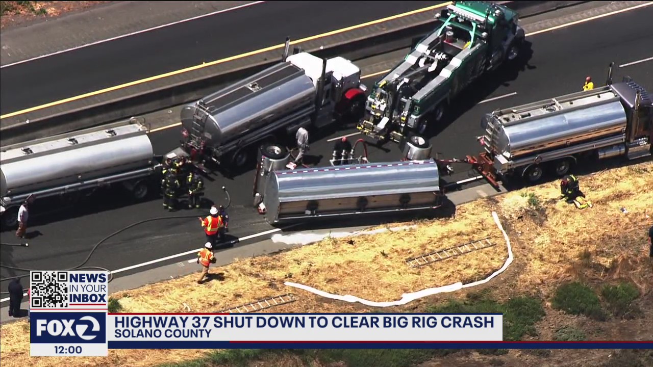 Overturned diesel truck closes Highway 37