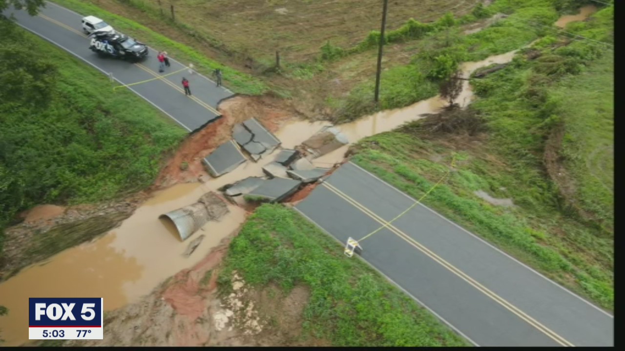 FOX 5 drone footage of damaged roadway in Homer