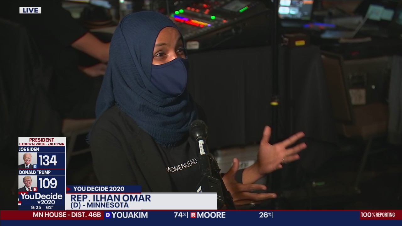 Rep. Omar reacts after winning race for Minnesota's 5th Congressional District
