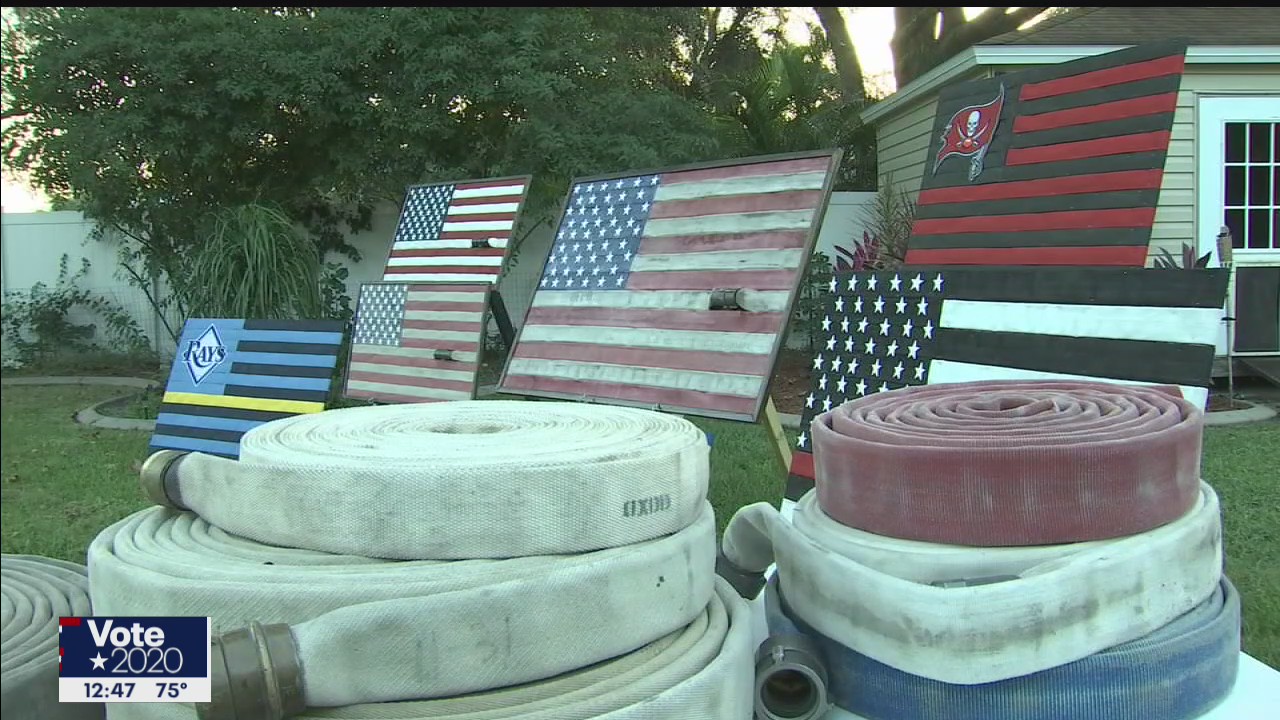 Firefighters create art from old fire hoses