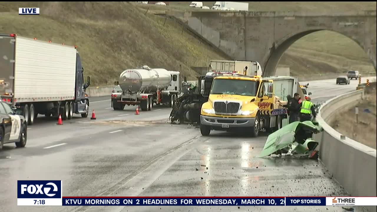 Truck leaks fuel on Altamont Pass