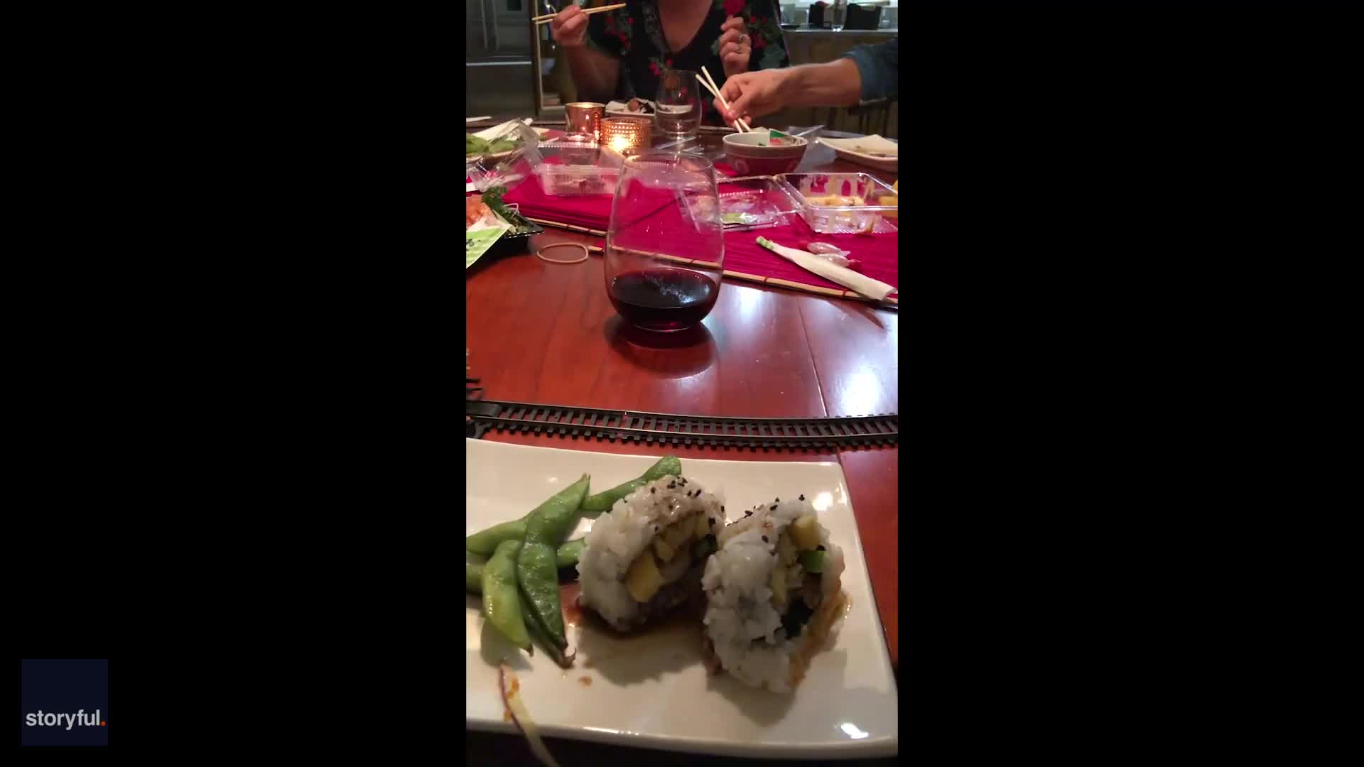 Australian family enjoys homemade sushi train