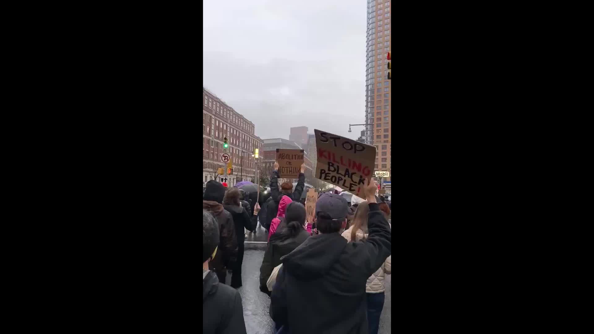Protesters march across Manhattan Bridge in solidarity with Daunte Wright