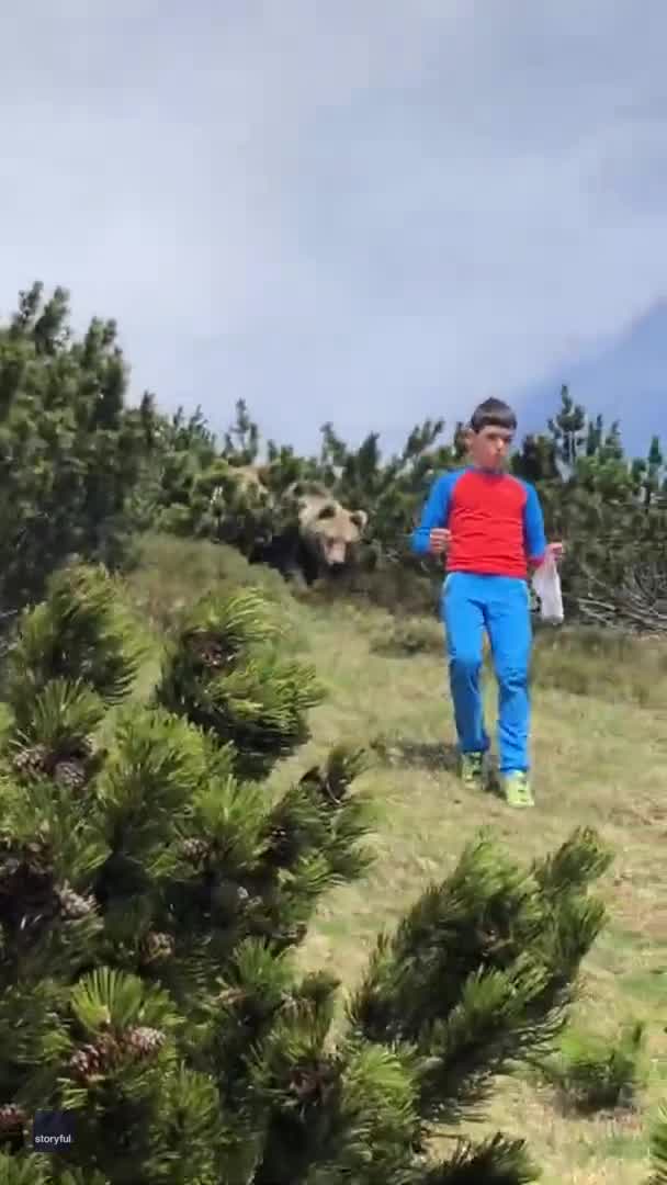 Video shows boy’s close encounter with brown bear