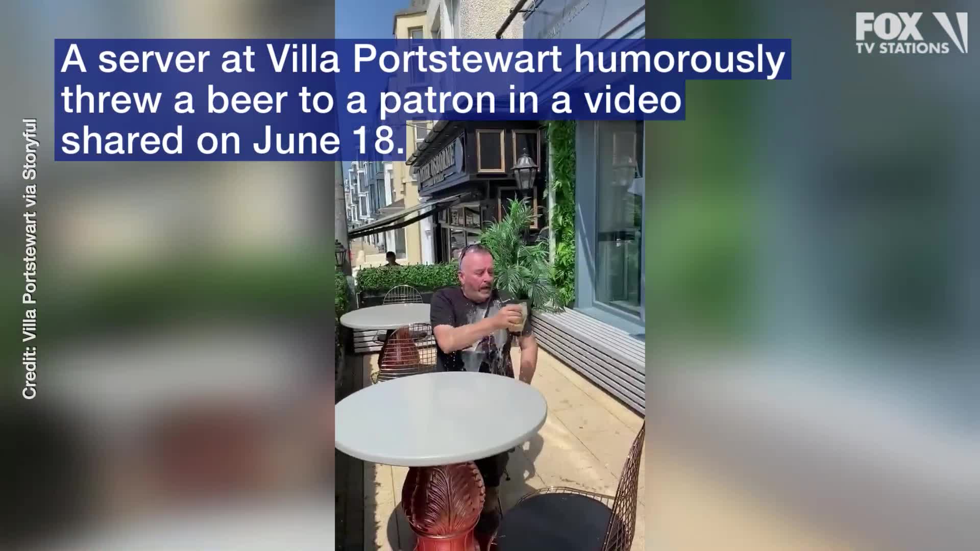 Server humorously throws beer to customer to maintain social distancing