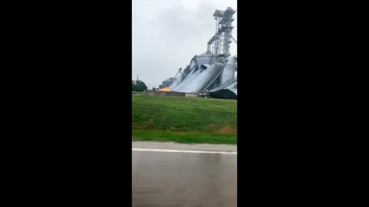 Grain elevator smashed during severe storms in Iowa